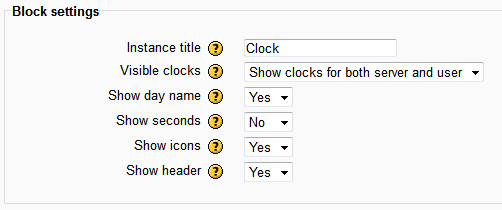 Configuration page for the Simple Clock block