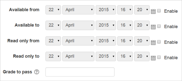 Availability settings expanded